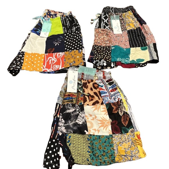 Paradise Fashion U.S.A. Pants - (3) Vintage Aesthetic Patchwork Shorts Festival Wear Hippie Music Bohemian Sz Lg